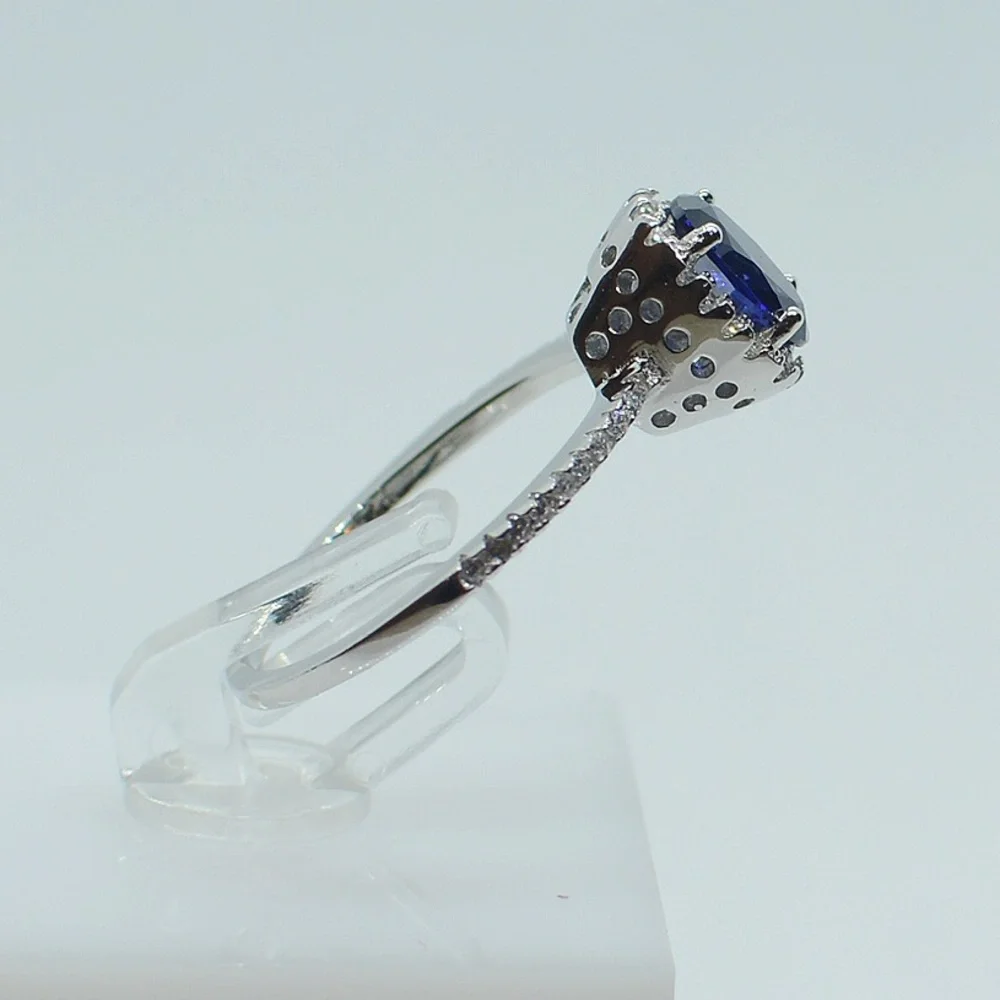 925 Sterling Silver Oval Tanzanite Halo CZ Ring